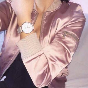 House of CB Dena Rose Gold Satin Bomber